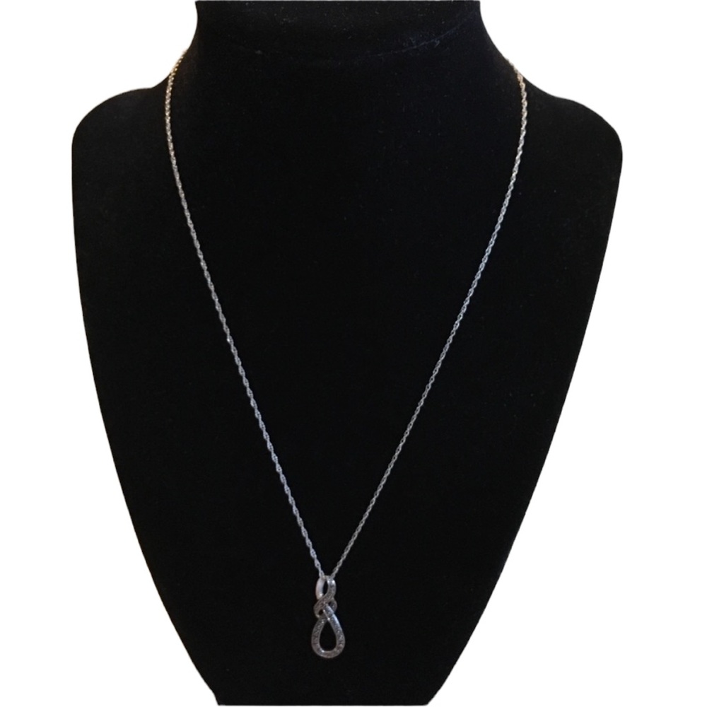 Sterling Silver Infinity Knot Necklace Black Diamond Chips